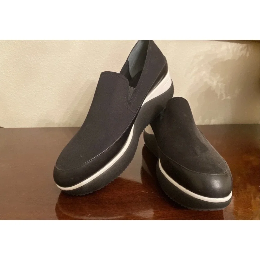 Donald Pliner Lizzee Black Stretch Fabric Platform Slip On Sneakers Womens 7M